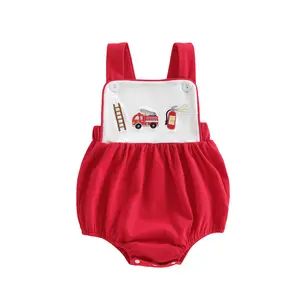 Meihuida Baby Boy Overalls Newborn Firefighting/Police Car Romper Sleeveless Smocked Onesie Bodysuit Infant Summer Clothes