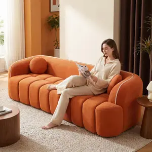 Aobtkel98.4" Modern Compressed Sofa, Cloud Couch 3-Seater Corduroy Sofa, No Assembly Required, Bubble Channel Tufted Couch with 2 Pillows, Comfy Deep Seat for Living Room, Apartment, Office