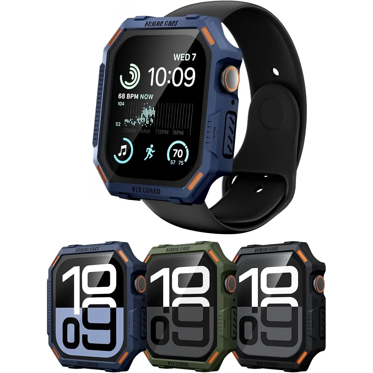 3-Pack TPU Case & Glass for  Watch 45mm | Durable Full Cover TPU Bumper &  Tempered Glass Screen Protector, Shockproof Anti-Scratch, Fits Series 9/8/7 45mm