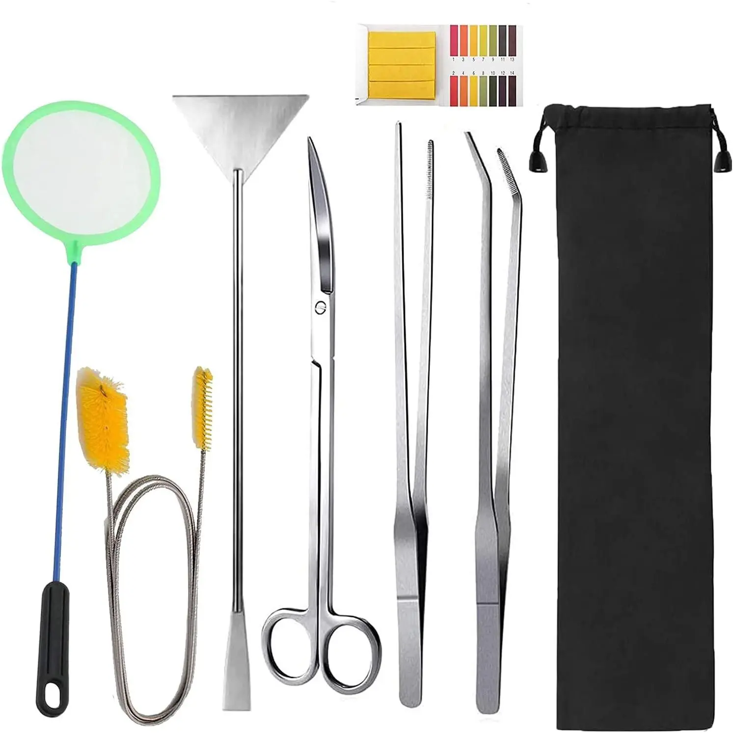 7 in 1 Stainless Steel Aquarium Aquascaping Tools Kits Including Tweezers Scissors Scrapers for Aquarium Fish Tank Cleaning Aquascaping