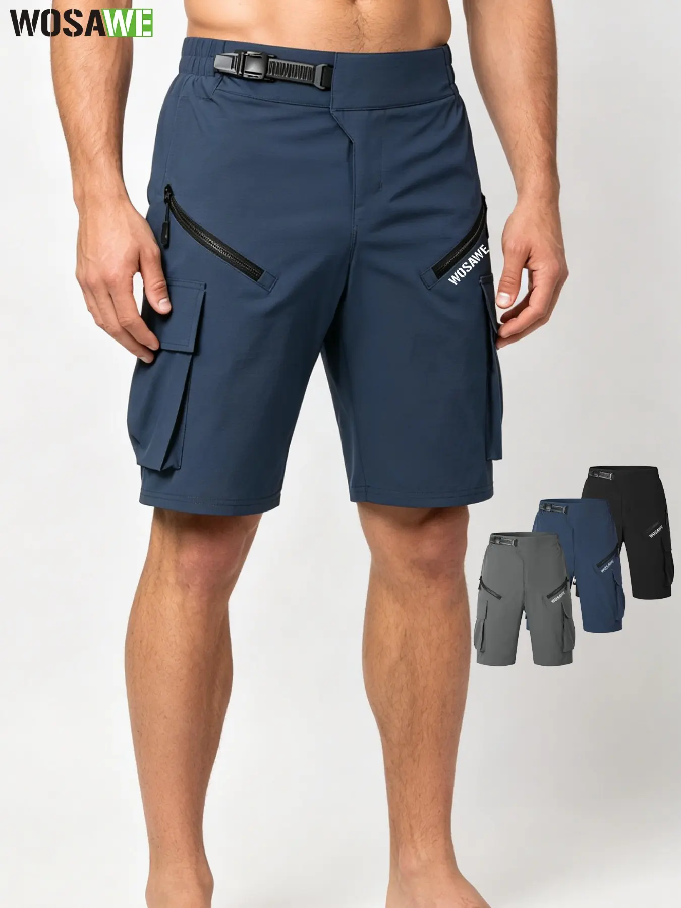 WOSAWE Men's Water-Repellent Cycling Shorts - Lightweight with Double Closure & Multi-Pockets for Outdoor Sports