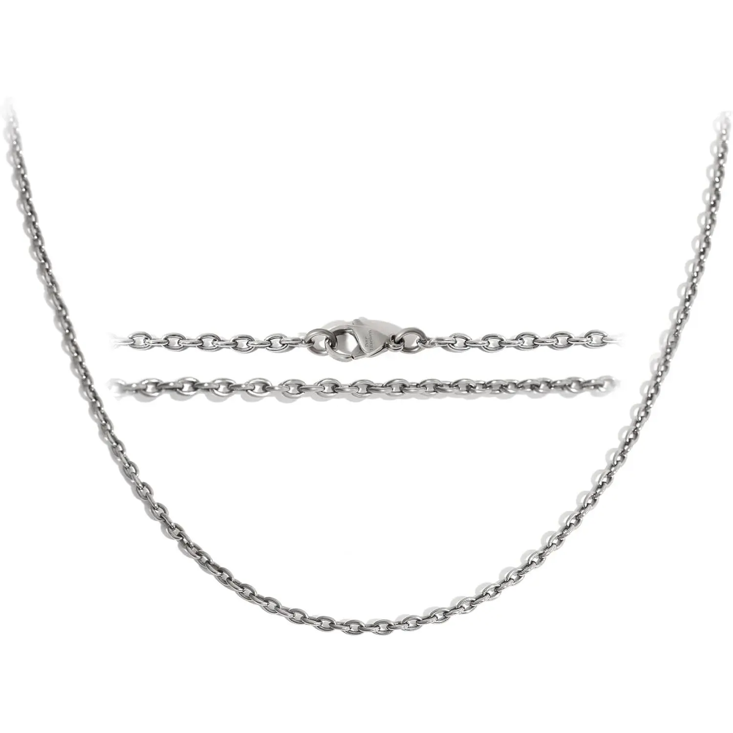 TGNEL 2.3mm/3.5mm Hypoallergenic Mens Necklace Chian Pure Titanium O Link Chain Rolo Cable Link for Women Men Sensitive Skin, Thin Round Chains for Pendant 22'' 24''