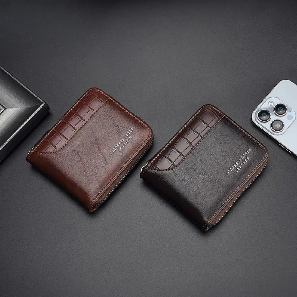 Men's Wallet - Fashion Stone Texture Spliced Trifold, Multi Card Slots, Zipper Coin Holder, Large Capacity Portable Daily Men's Minimalist Wallet, Mens Wallet