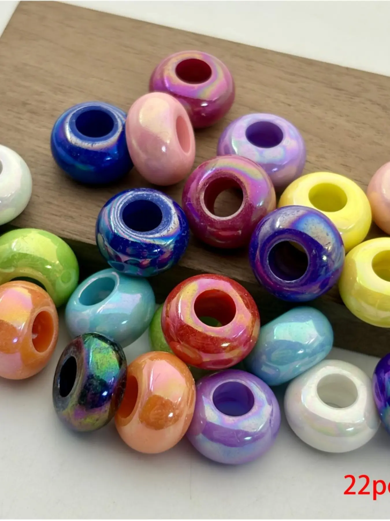 22pcs 8*14mm - Colorful abacus beads, solid flat-round beads, Acrylic beads with large holes - suitable for DIY decorative bead making, Beads for Jewelry Making, clothing decorations and accessories, art and craft supplies, and sewing material