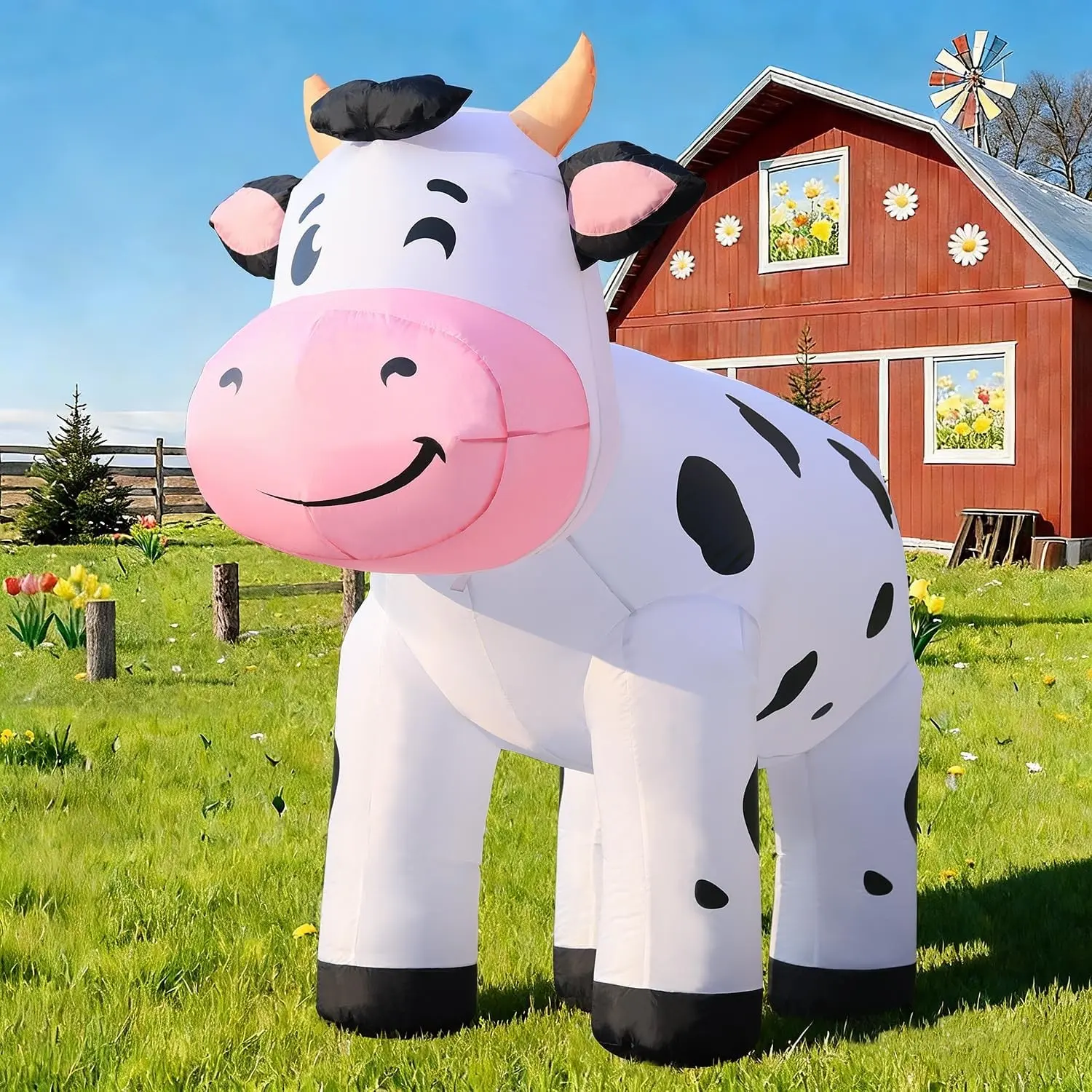6.5FT Large Size Blow-Up Farm Animal Cow Inflatable with Built-In Light, Outdoor Decor for Christmas Party Lawn Yard, Cute Dairy Cattle Ranch Holiday Decoration