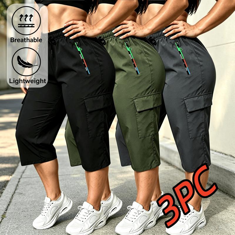 3PC Summer Fashion Trend Women's Workwear Cropped Pants, Lightweight, Breathable, Adjustable Drawstring Suitable for Daily Outings, Dates, and Other Occasions, A Gift for People