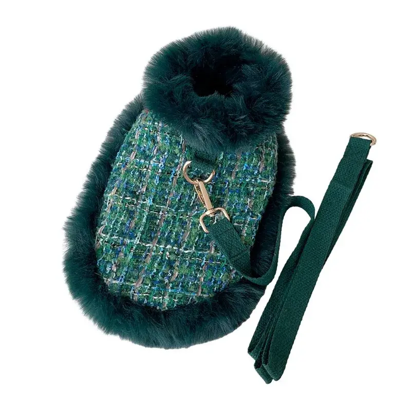 Luxury Woolen Pet Cape & Chest Harness Set | Designer Winter Dog Cat Princess Clothes | Adjustable Traction Rope for Stylish Walks