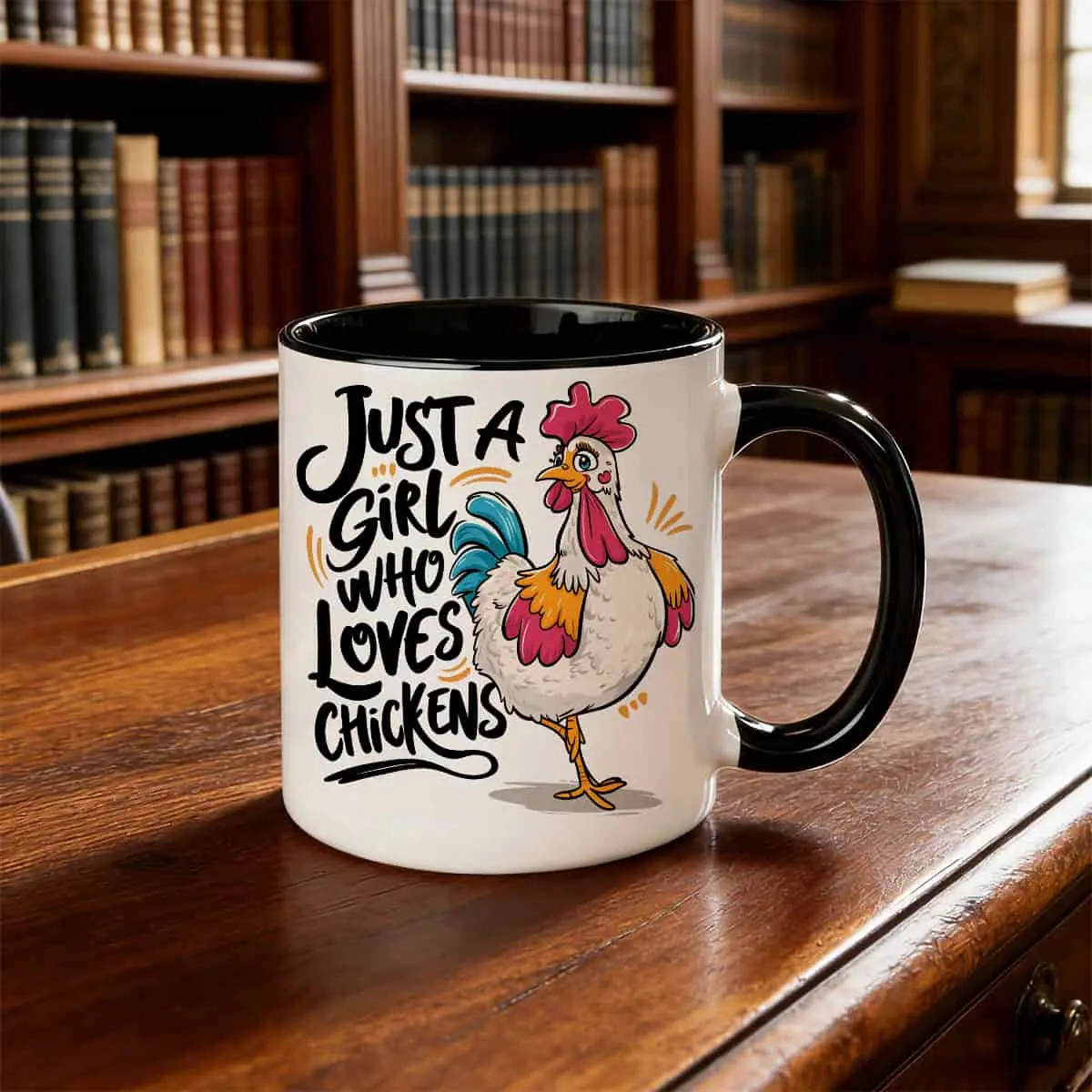 11oz Modern Ceramic Coffee Mug - Reusable Travel Drinkware with Lip-Friendly Rooster Lid, Chicken Design, White, Hand Wash Only, for Office, Chicken Lovers Gift for Men & Women