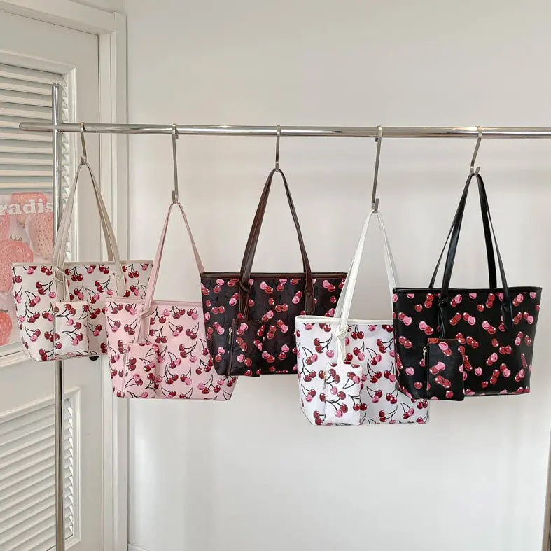 Women's Aesthetic Cherry Print Canvas Tote Bag, Large Lightweight Shoulder Purse, Bags for Women for Daily Use & College (Sports & Outdoor Companion)