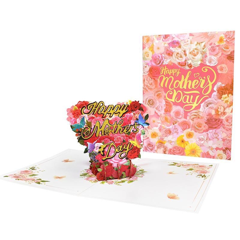 3D Happy Mother's Day Card, 1 Set Flower & Letter Pattern Greeting Card with Envelope, Creative Gift Card for Mother, Gift for Mom