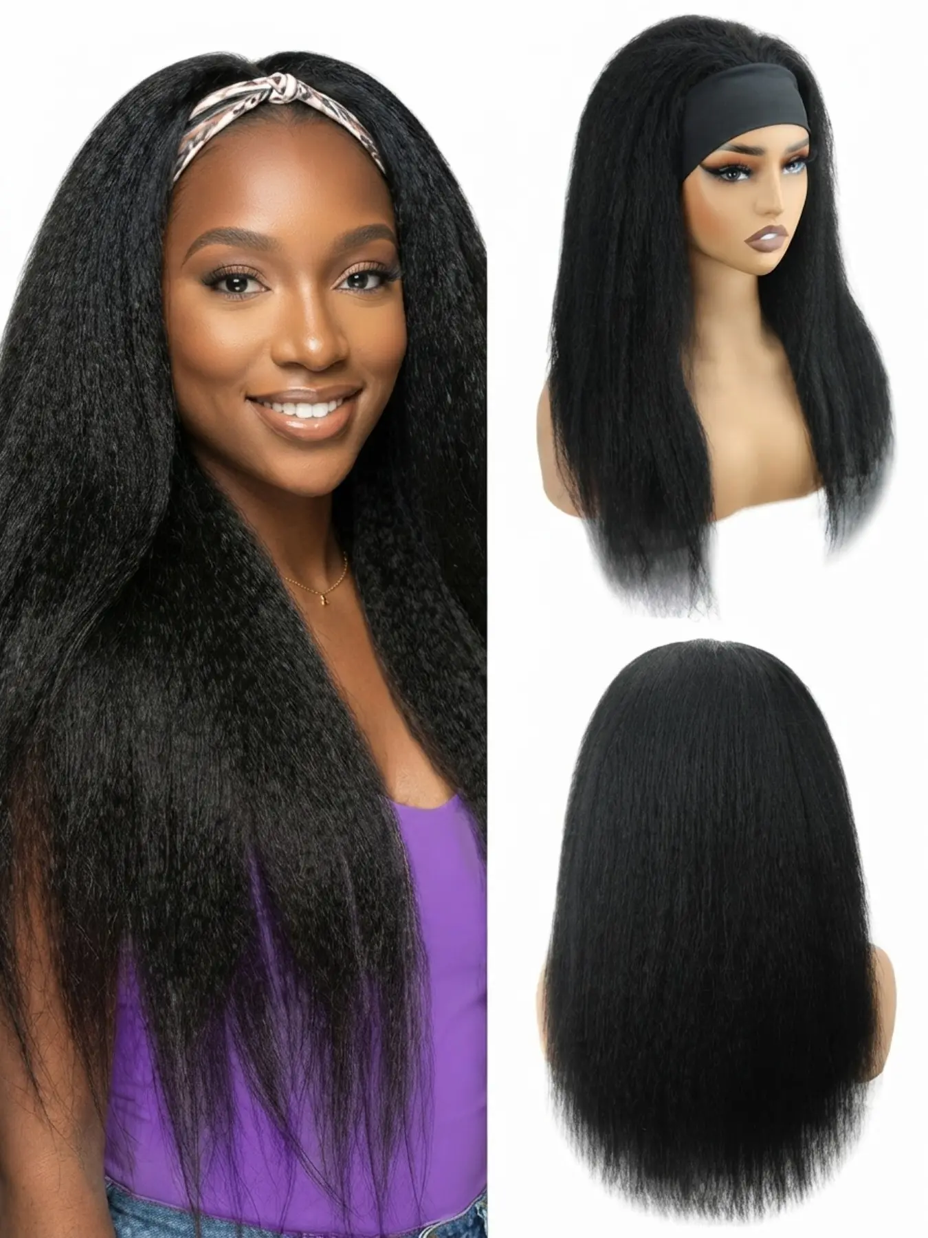 18-Inch Natural Straight Wig Band, No Glue No Lace, Easy to Wear, Soft Realistic Hair, Non-Slip Elastic Band, Perfect for Daily Use