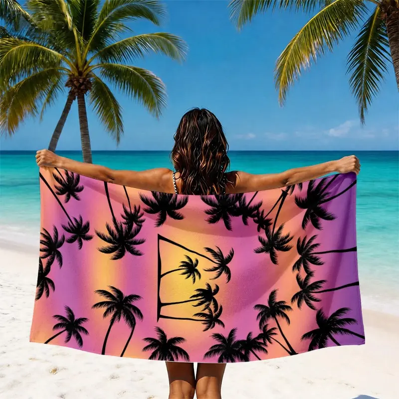 1pc Tropical Palm Sunset Beach Towel, Soft Quick Dry Lightweight Towel with Island Getaway Vibes, Ideal for Beach, Pool and Summer Travel, Stylish Gift for Women, Men and Beach Lovers