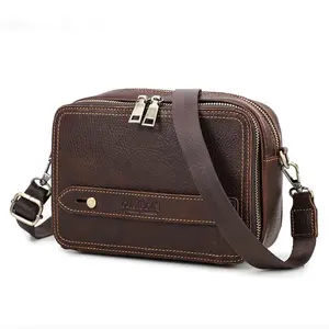CONTACT'S Retro Genuine Leather Men Mini Shoulder Bags Casual Man Crossbody Bags Clutch Small Handbag Vintage Male Mini Messenger Bag