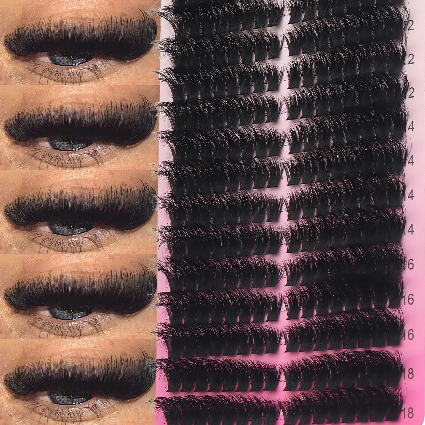 224pcs 100D Mink Cluster Eyelash Extensions D-Curl, Super Dense Fluffy Elongated Lashes, Ultra Soft Lightweight Reusable Individual Lashes, Long Lasting Dramatic Natural Look for Beginners Daily Party Halloween