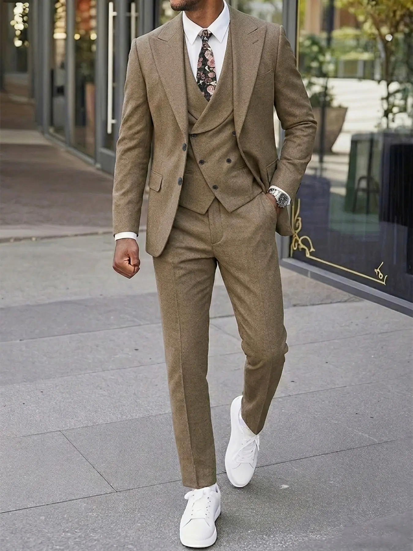 Men's Three-Piece Suit Set, Includes Blazer, Vest, and Pants, Fashionable Double-Breasted Design, Formal Wear, Perfect for Weddings, Business, Parties