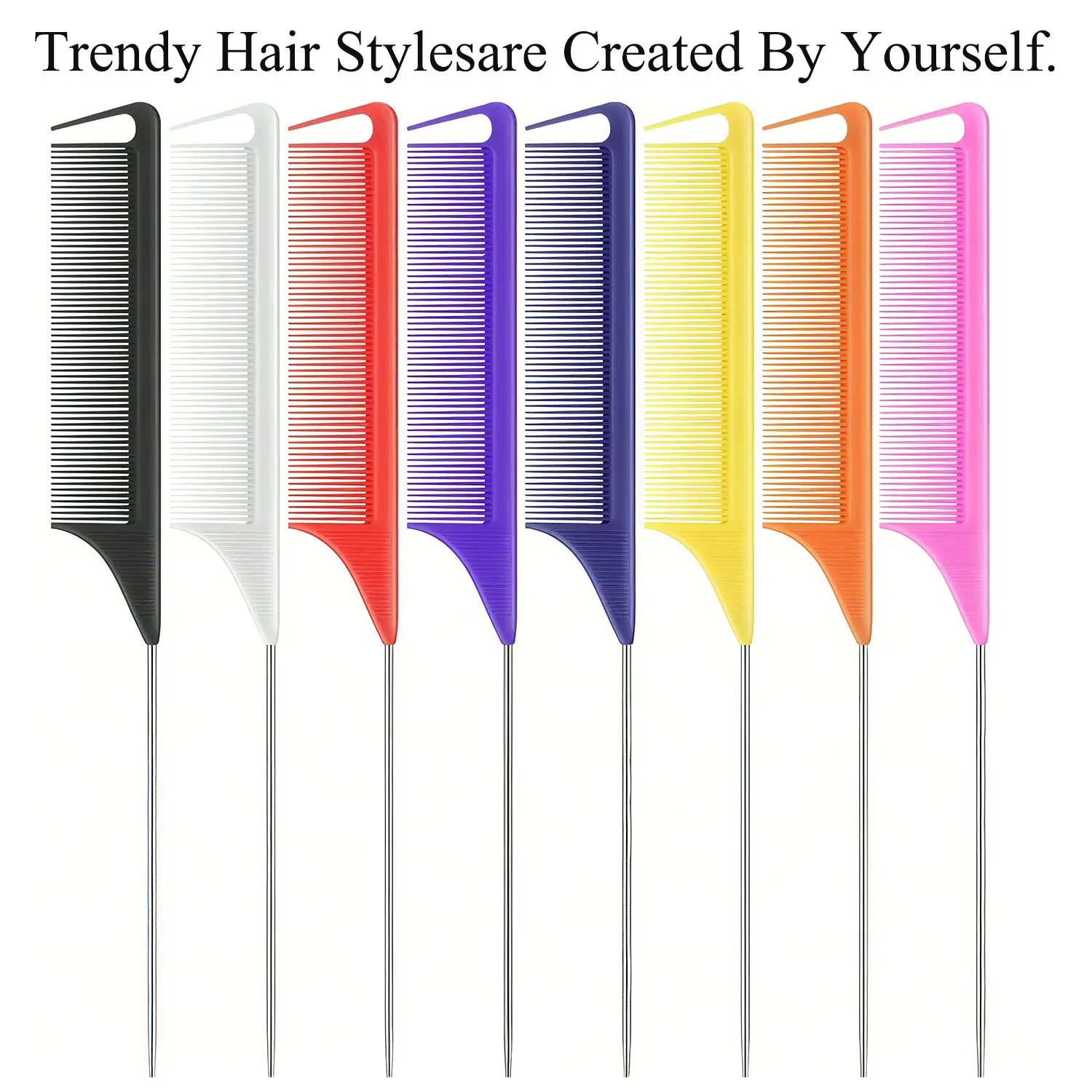 10 Pcs Rat Tail Combs Parting Rattail Teasing Fine Tooth Comb with Metal Pintail Heat Resistant Detangling Combs Styling Tool for Women Braiding Curly Hair Styling Hair Hair Styling Tools