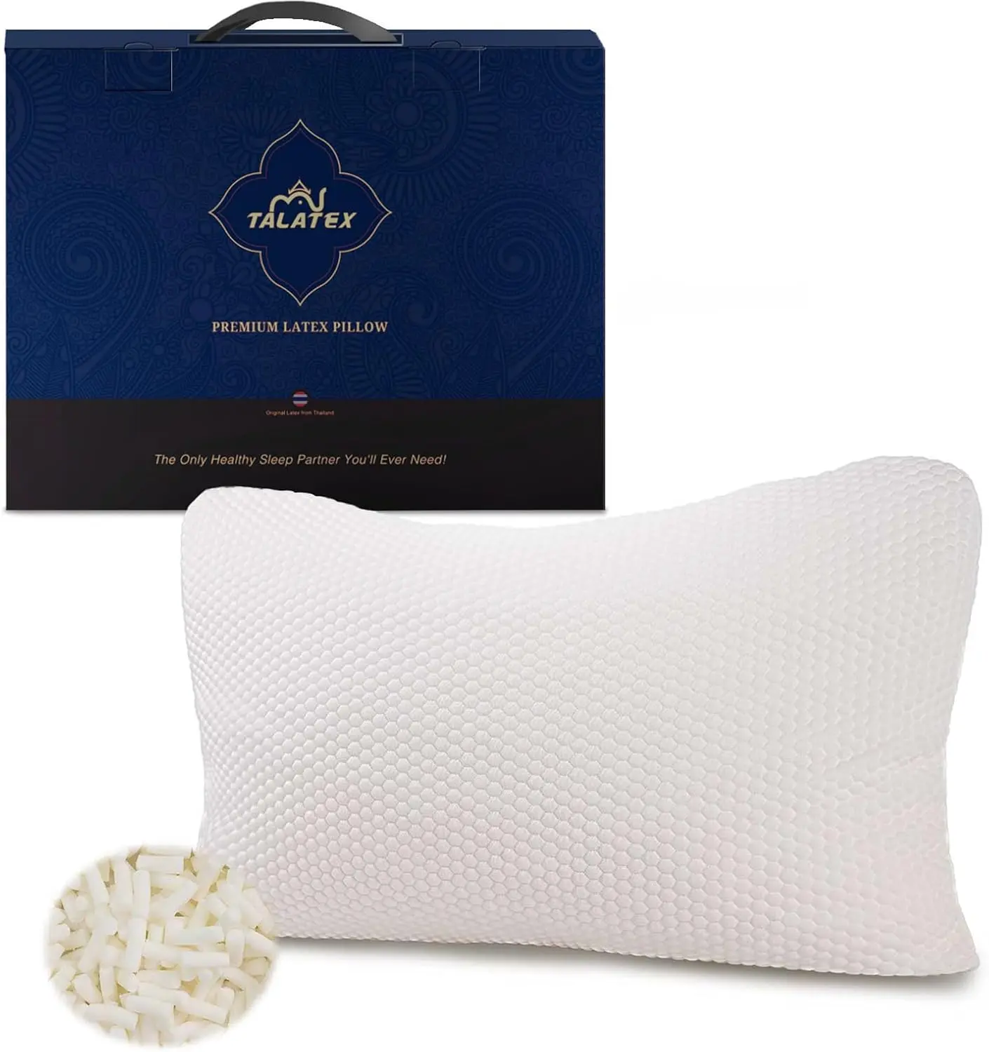 Talatex 100% Natural Latex Neck Pillow - Shredded Talalay Sleep Cushion, Adjustable, Breathable Ergonomic Neck Care, Skin-Friendly Removable Tencel Cover, Pressure Relief, Ideal Gift with Premium Packaging