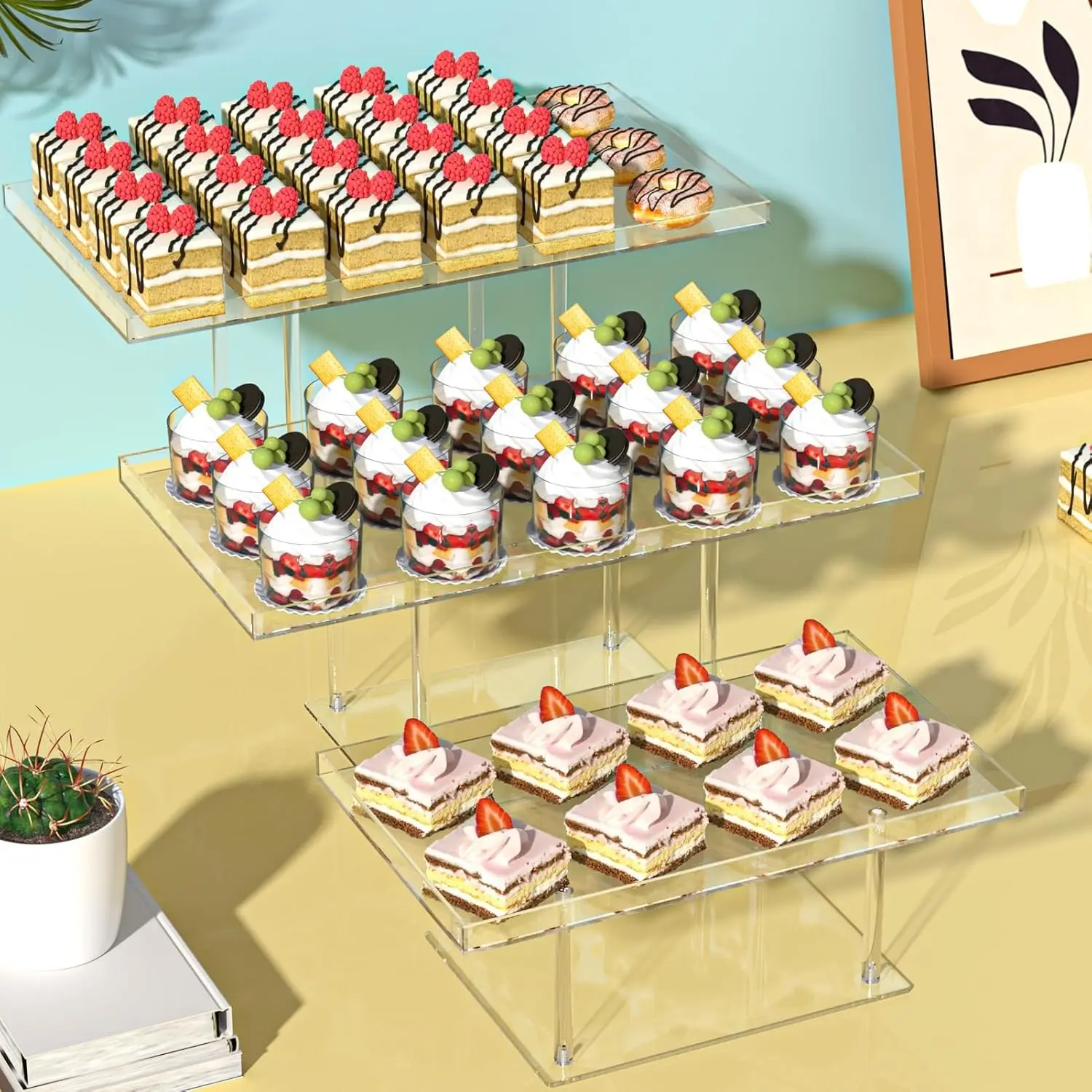Transparent Acrylic Dessert Stand, Elevating Buffet Tray for Cupcakes, Pastries, Snacks, Ideal for Weddings, Birthday Parties