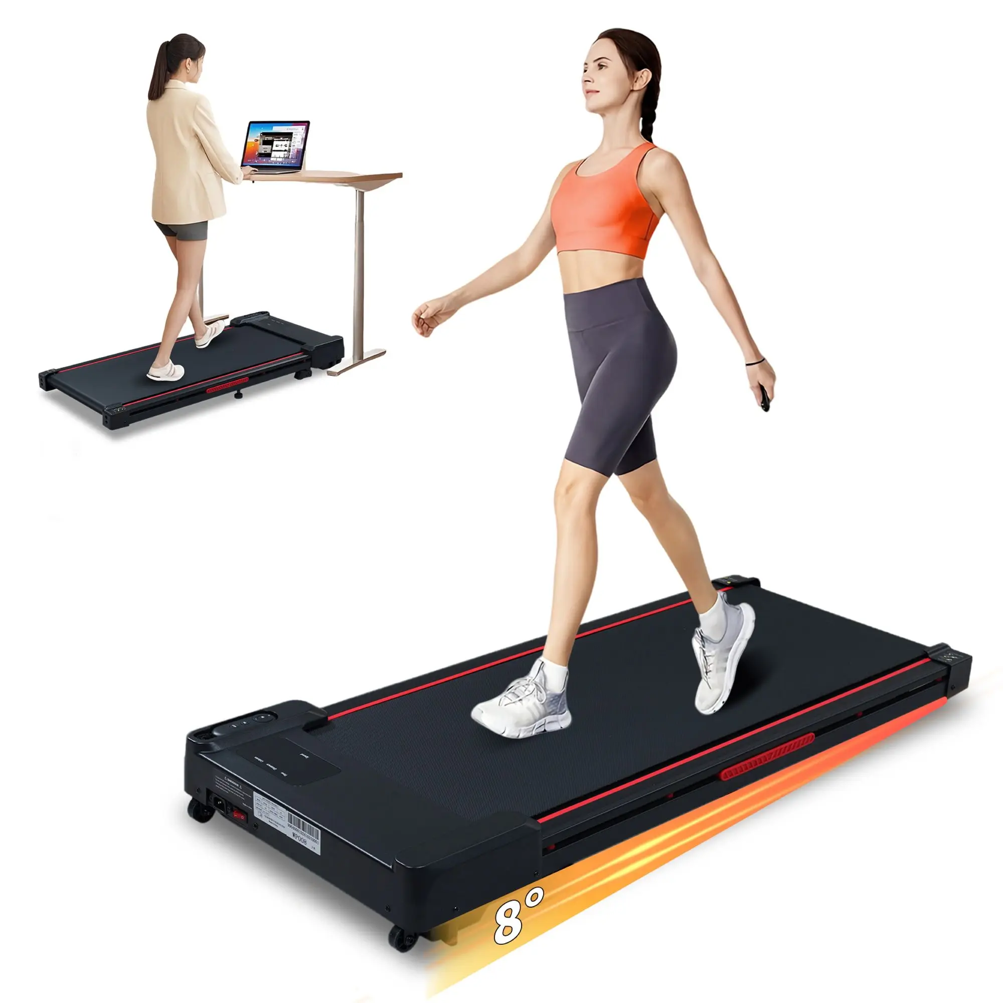 [Bellemave]Walking Pad Treadmill with 8° Incline, Remote Control 2.5HP Portable Compact Treadmills for Home Office, Treadmill 220 lb Capacity, LED Display