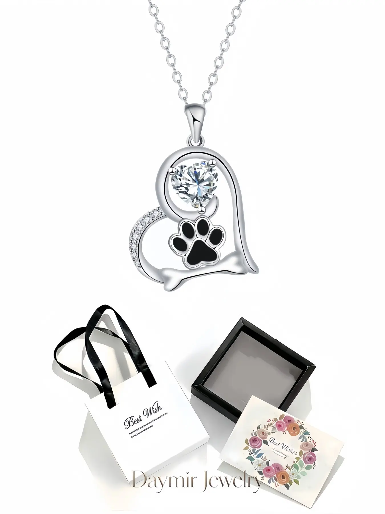 Cute Paw Diamond Heart Necklace, fresh creative dog paw pendant with shimmering gems for women. Equipped with an exquisite drawer jewelry box, great gifts for birthdays, Mother’s Day, Valentine’s Day, Christmas and anniversaries.