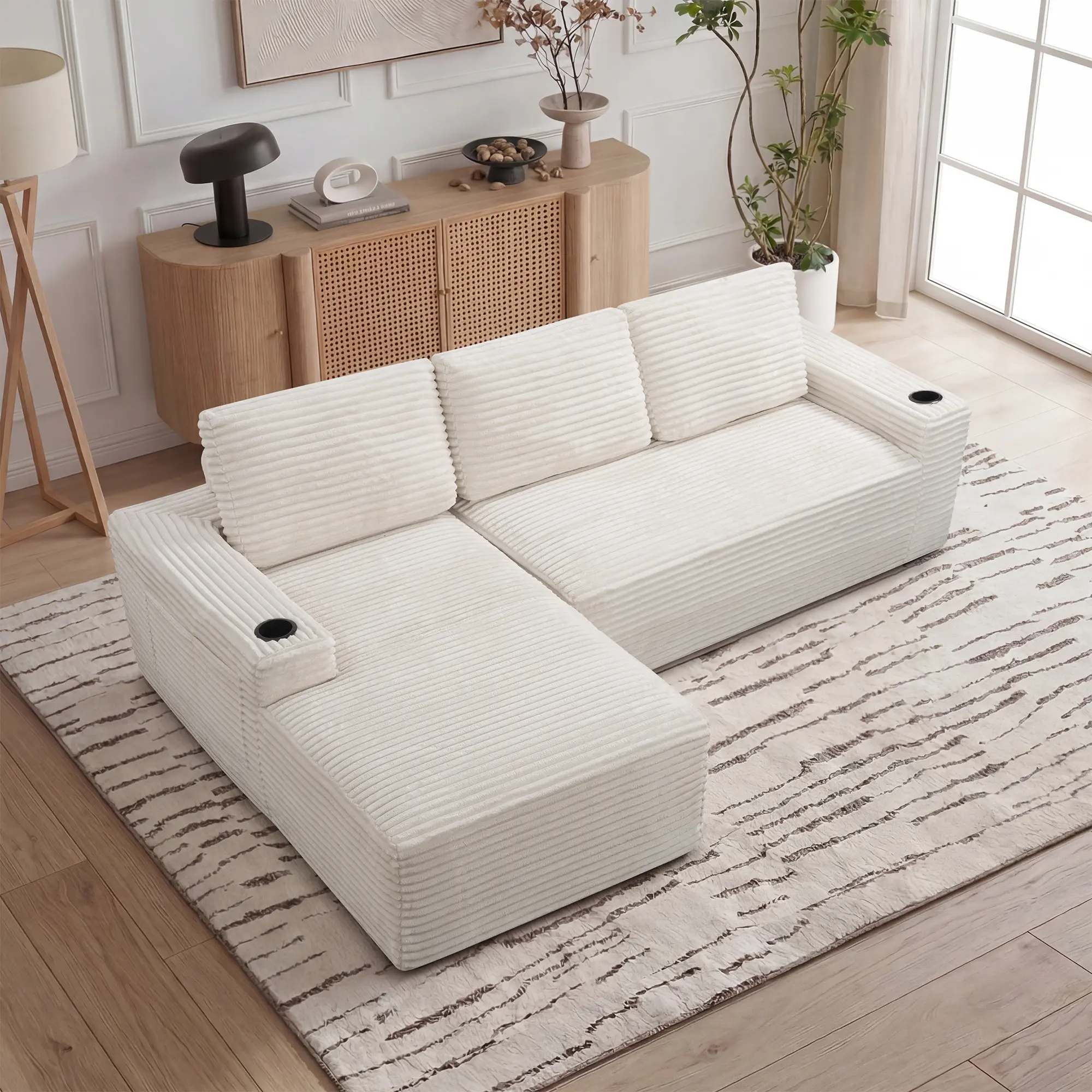 ARCH 104 Inch Cloud Sectional Couch Modern Modular Sofa with Deep Seat Corduroy Boneless L-Shape Chaise for Living Room Bedroom No Assembly Required Family Size, Living Room Furniture for Apartment, Lounge, Family Room, Office and Home Seating