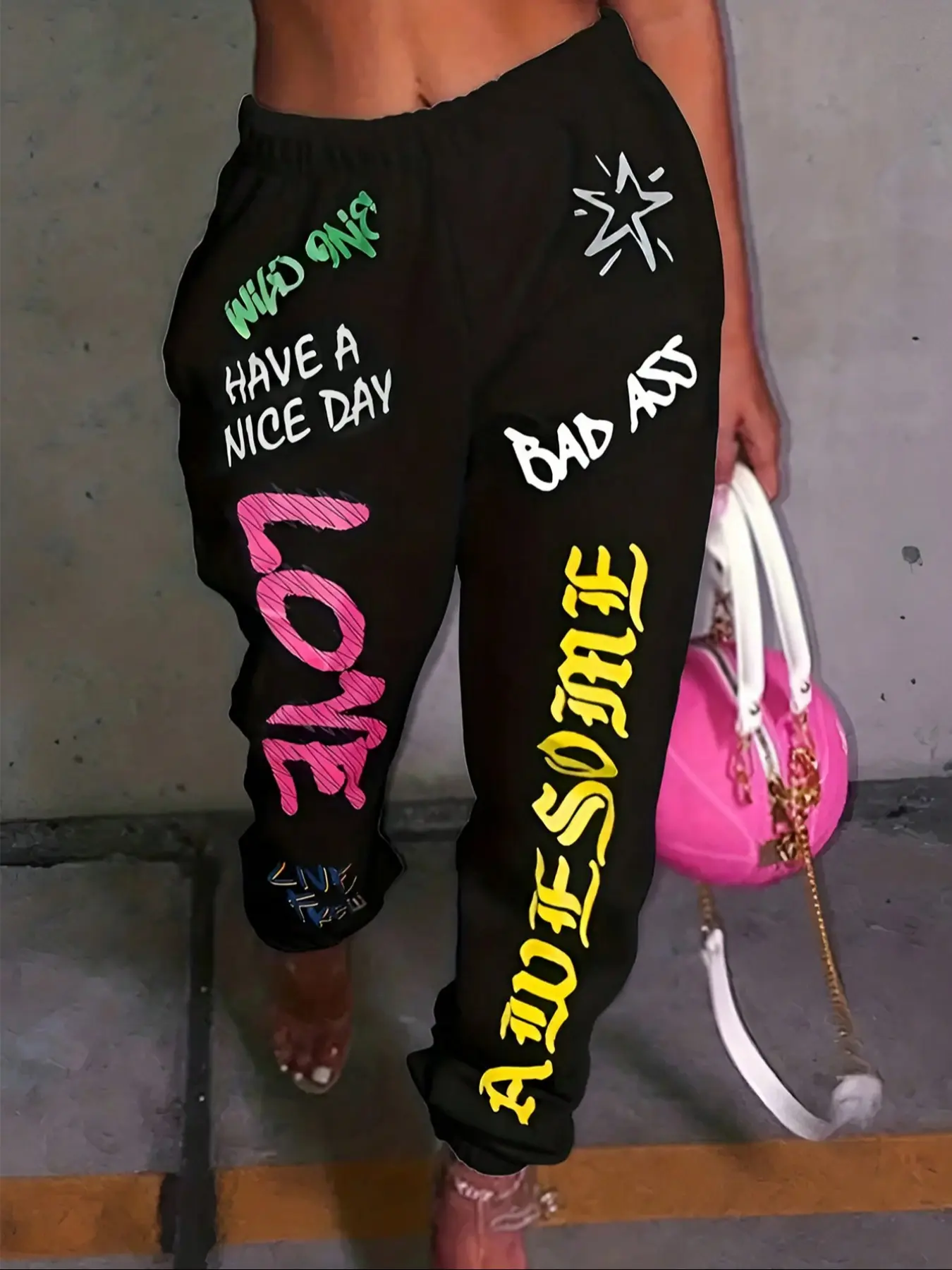 Women's Casual Sport Pants, Fun Print, Elastic Waist, Drawstring, Pockets, High-Waisted Joggers, Ideal for Daily Wear, Sports, Leisure