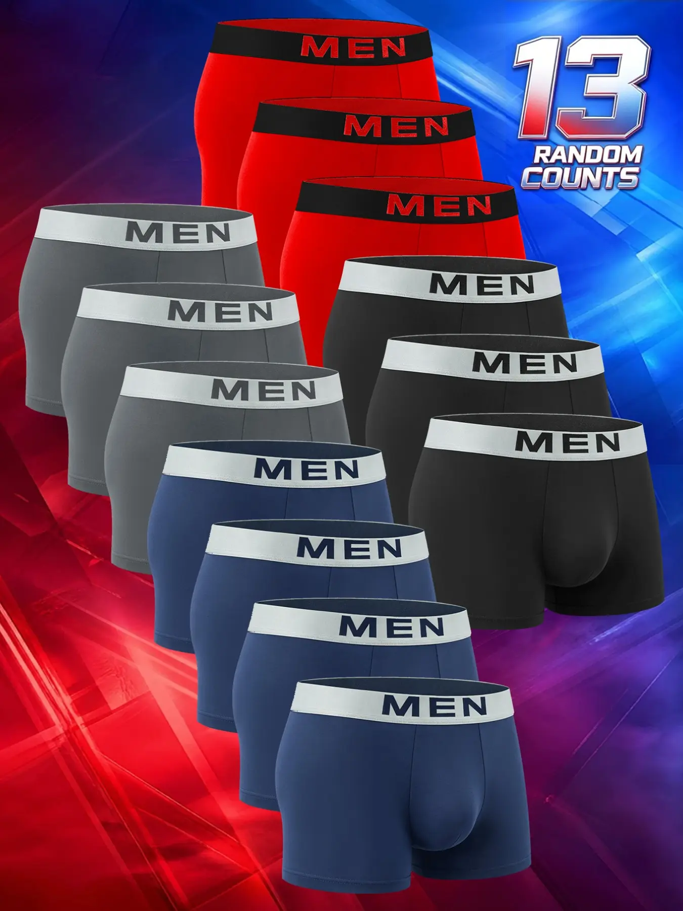 13pcs men's flat cornered underwear, Lightweight sports underwear, Sportswear, Suitable for all seasons, at home, casual Men's four cornered underwear, Boxer Brief Pack, Athletic Boxers Briefs