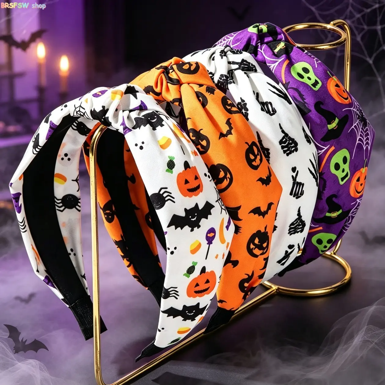 Unisex 5-Pack Fabric Headbands for Dancing, One Size Elastic Hair Accessories with Skull Print, Pumpkin Bat Spider Designs, Soft Cloth for Head Soreness Relief, Non-Slip Inner Liner, Waterproof Halloween Sport Headwear