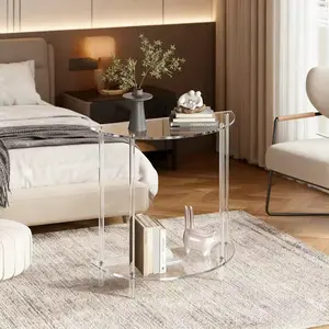 Two-Tier Semi-Circular Entryway Table, Modern Acrylic Transparent Design, Easy Assembly, Ideal for Sofa, Foyer, Hallway, Living Room