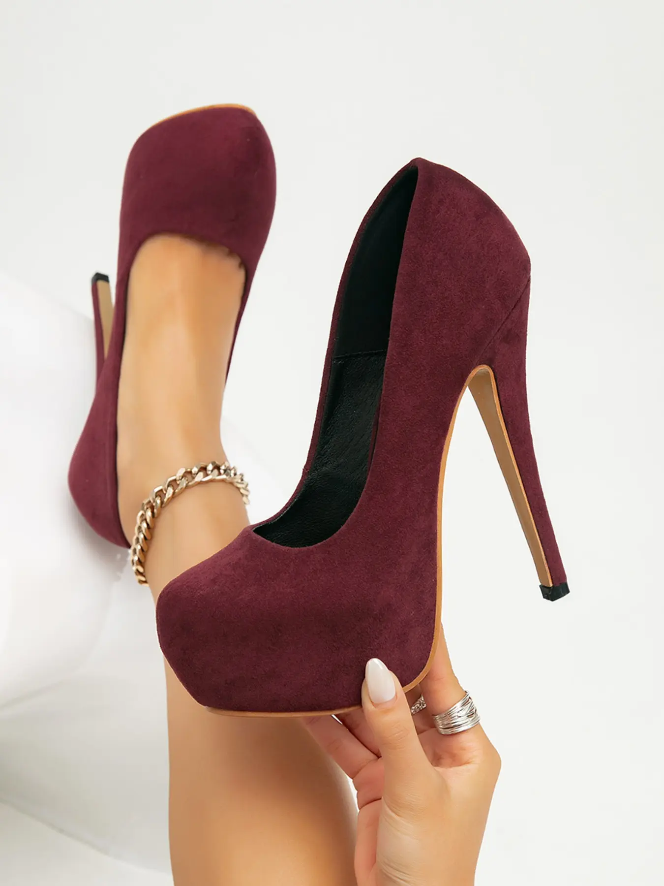 Pure Color Faux Fur Round Toe Waterproof Platform High Heel Single Shoe, Mature Women, Office Commute, Evening Party, Wedding Bridesmaid, Dating Event