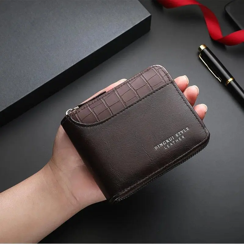 Glamorous Leather Wallet for Men, Funky and Romantic Style with RFID Blocking, Secure Zipper and a Coin Pocket, Ethnic, Auspicious