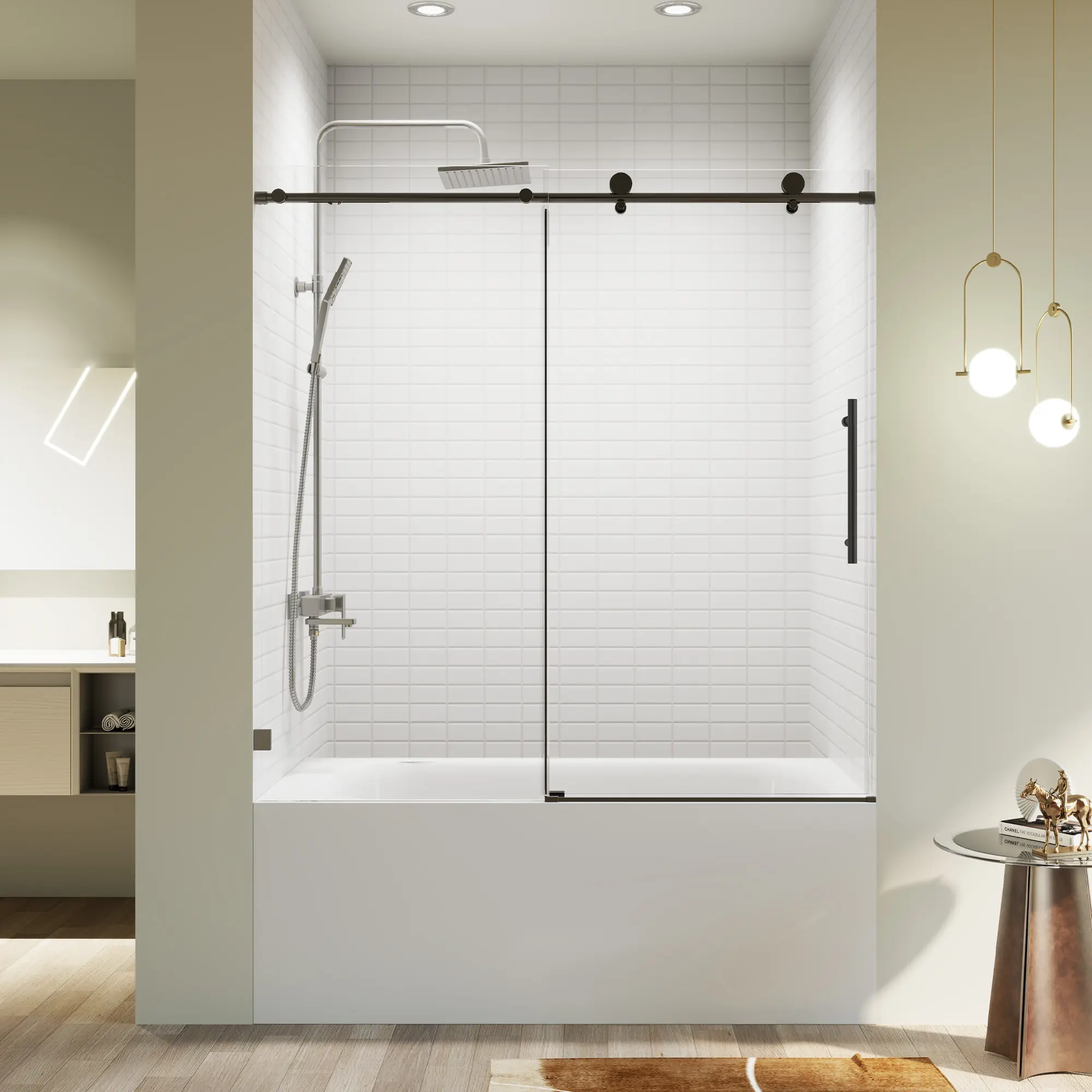 ARCH 56-60 Inch W x 60 Inch H Frameless Single Sliding Soft-Close Shower Door, 5/16" (8mm) SGCC Tempered Glass, Matte Black Finish, Modern Bathroom Shower Enclosure with Smooth Gliding System, Easy Clean Glass Door for Walk-In Shower
