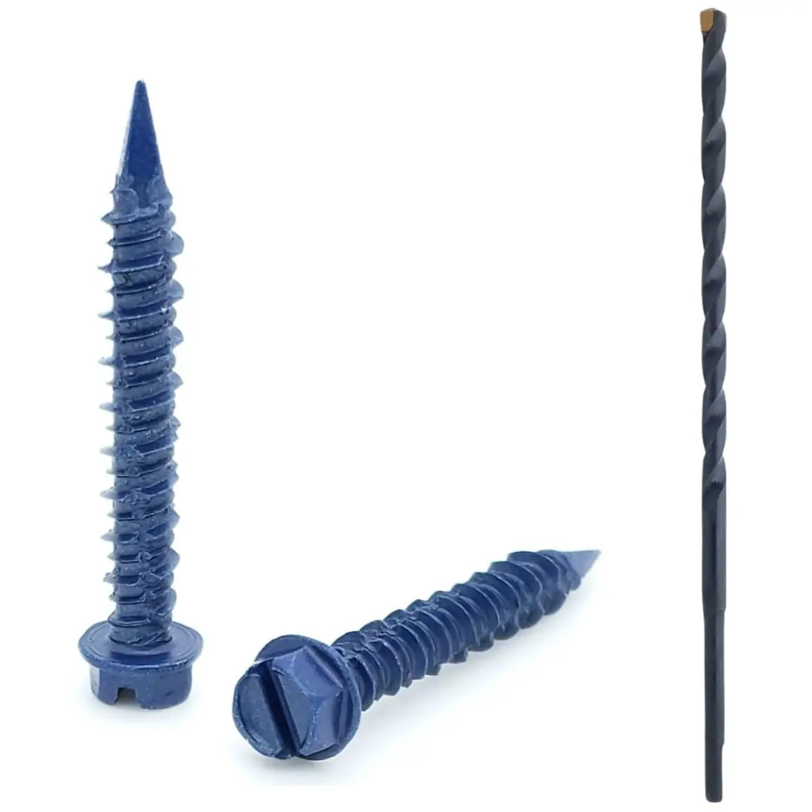 1/4" x /4" Hex   Tip Concrete Screws, 100 Pack | EnviroSeal Blue Coating, Deep Thread Screws for Anchoring Masonry, Block & Brick, Includes Drill Bit (499)