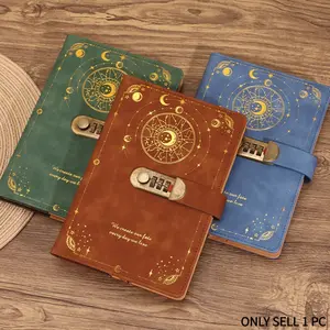Cosmic Starry Sky Password Journal A5 - Vintage Leather Notebook with 3-Digit Lock & Pen, Dreamy Universe Design, Aesthetic Writing Pad for Kids & Teens
