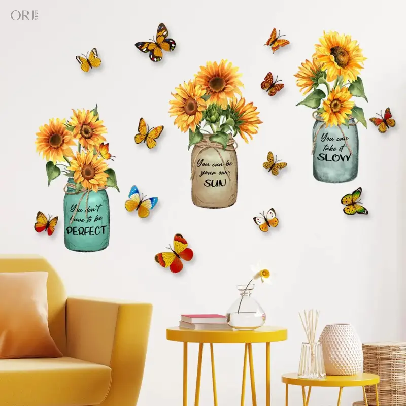 1-Pack 3D Sunflower-Butterfly Floral Print Wall Decal, Self-Adhesive Removable DIY Flower Wall Art Sticker, Renter-Friendly Decor for Living Room, Green,Multicolor,Resin,Rhinestone,Craft,Kit,Rose,Valentine,Charm,stress,ball,,brookly,jesu,mom,gold,pendant,