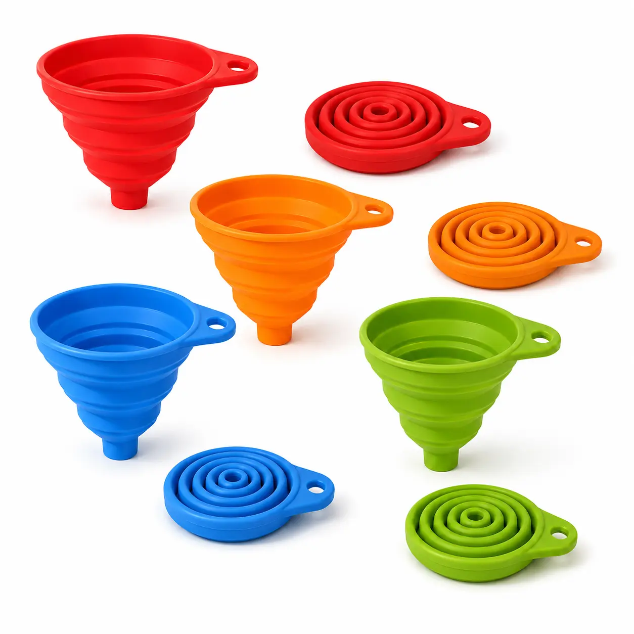 4 Pack Collapsible Silicone Funnels for Kitchen, Foldable Mini Funnel Set with Wide Mouth, Space Saving Food Grade Silicone Funnel for Bottles, Jars, Oil, Powder and Liquid Transfer
