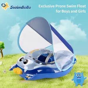 Swimbobo Monster Baby Swim Ring, Anti-Tip Thick Dual Air Bag Underarm Float, Sunshade Crawling Ring, 0-3 Years Old Baby Pool Toy
