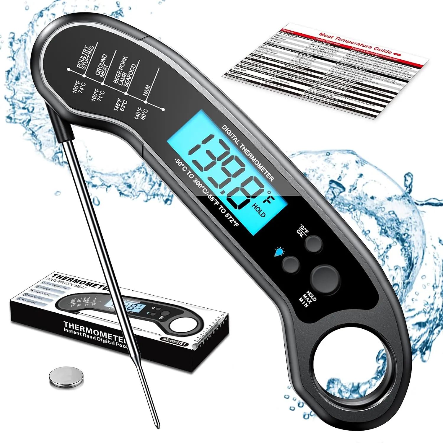 Meat Thermometer Digital,  Read Meat ThermometerI for Grill and Cooking,   Thermometer for Kitchen and Outside, BBQ, Turkey, Candy, Liquids, Beef