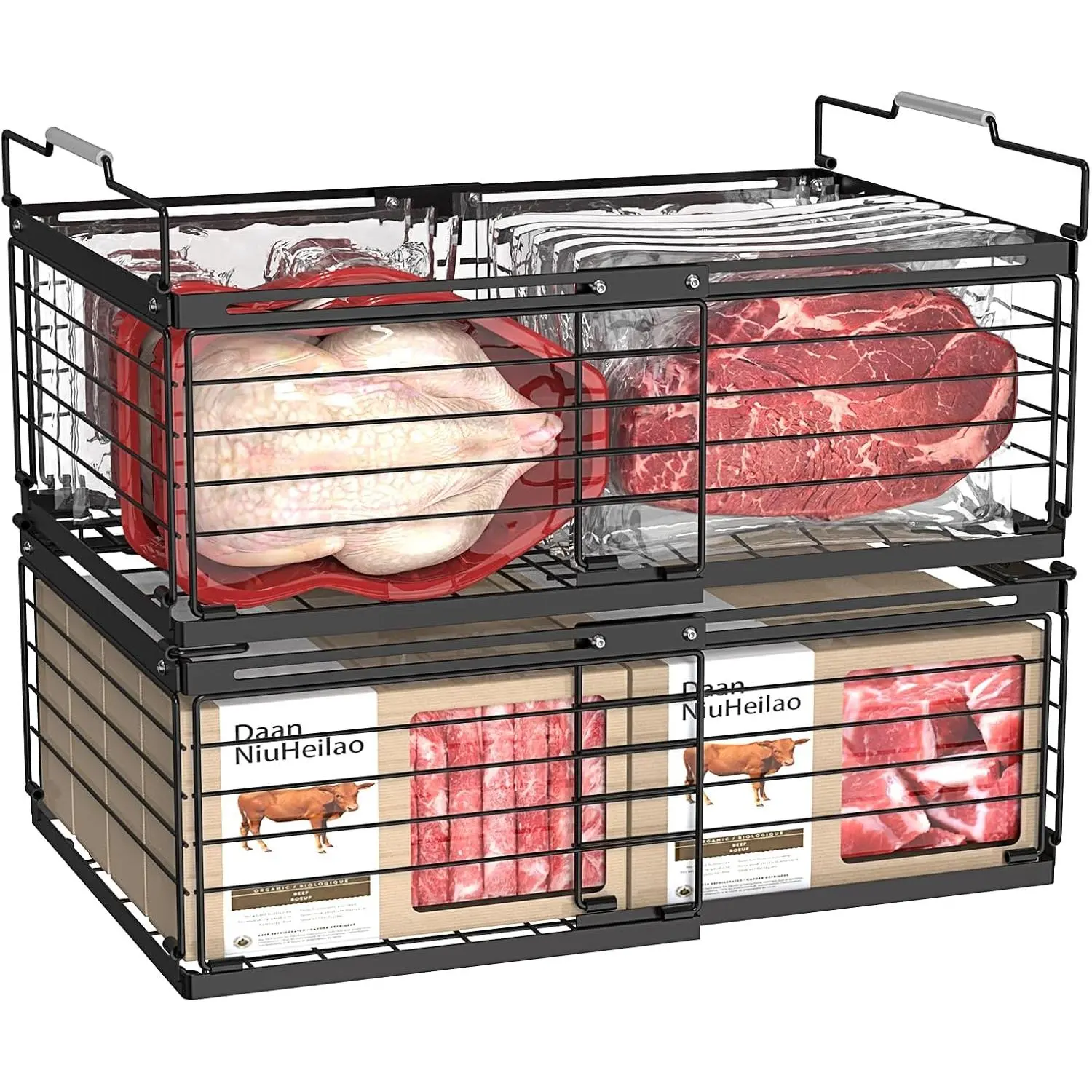 Freezer multifunctional kitchen Organizer Bins – Expandable from 11.2" to 17.7", Fit 5–10 Cu.Ft Chest Freezer, Hanging Storage Baskets for Deep Freezer, Easy Slide Access Storage Organiser Adjustable Baskets