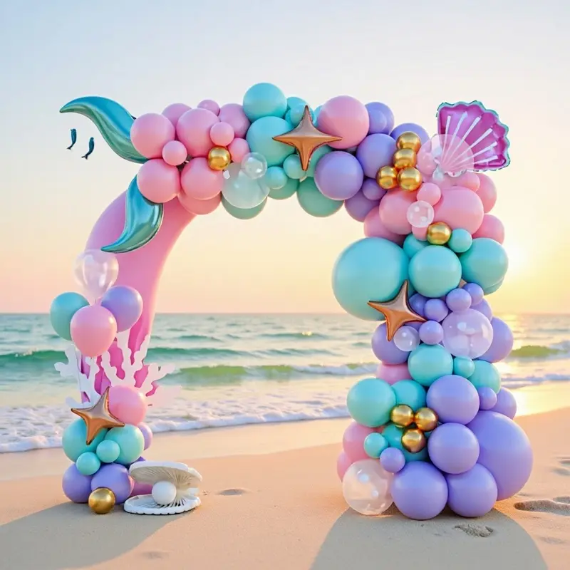 97 Piece Mermaid Balloon Arch, Blue Birthday Party Decor, Shell Tail Balloons, Underwater Baby Shower Decoration
