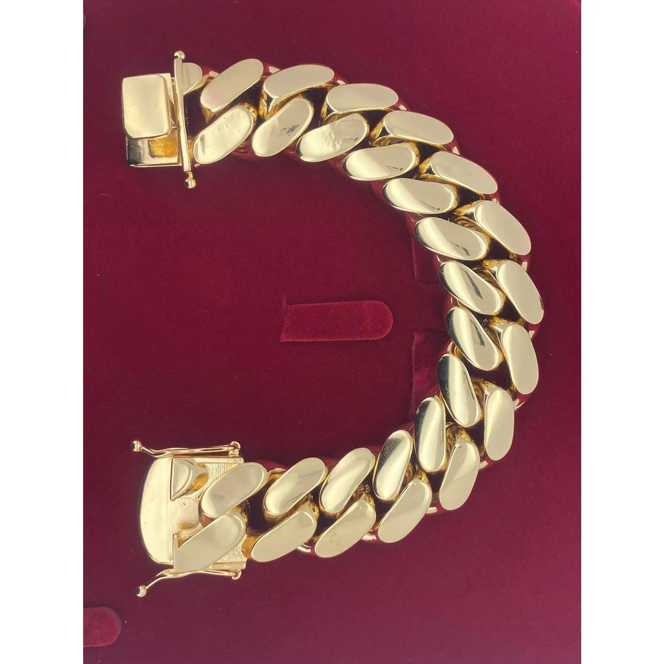 Miami Cuban Link Bracelet 14k Gold Plated Handmade Solid Heavy With Secure Box Lock Huge Statement Piece Jewelry.