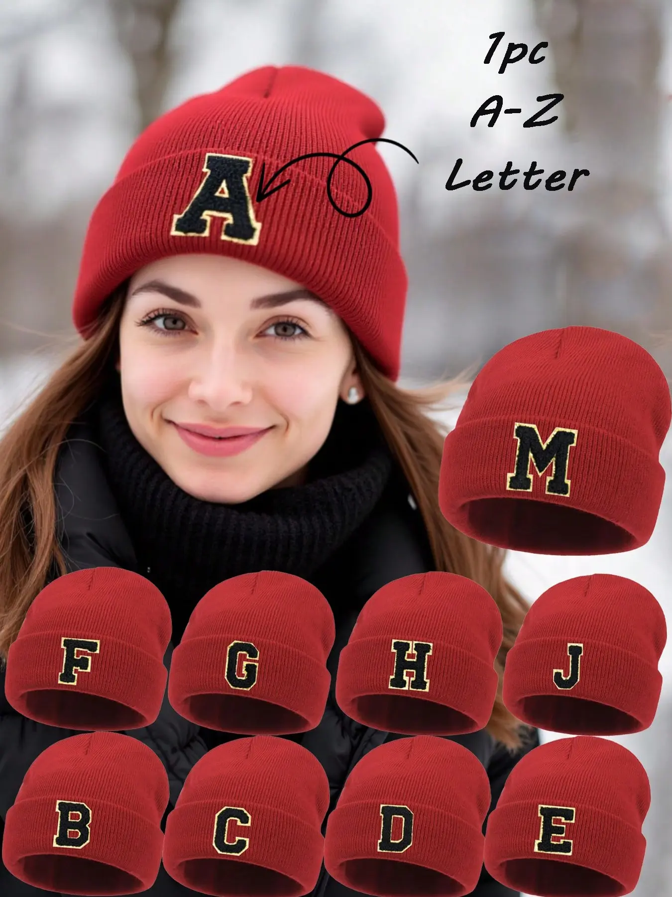 1PC Custom A-Z Letter Knit Beanie, Outdoor Warm Knit Cap, Unisex Winter Hat, Heat Retention Cold Protection, Daily Commute, Ski Trips, Personalized Holiday Gift
