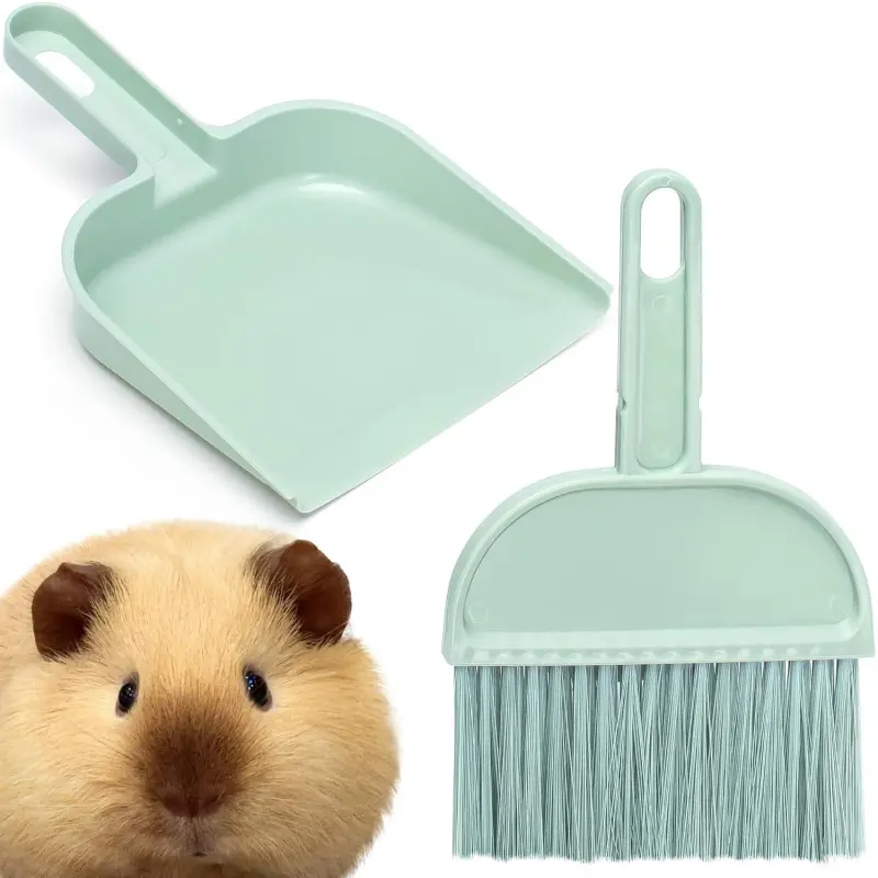 Polypropylene Mini Dustpan and Brush Set with Handle, 7.67in x 4.72in Space-Saving Hangers, Pet Cleaning Tool with Broom & Dustpan Holes for Small Animal Waste Deep Cleaning - Daily Grooming for Guinea Pigs to Maintain a Comfortable Rest Place