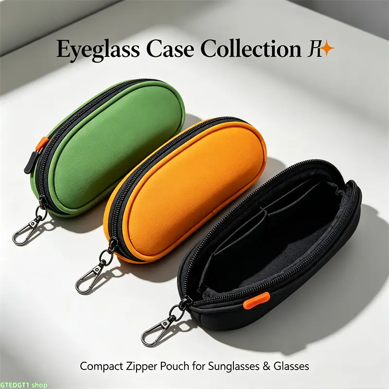 Unisex Dual-Zipper Eyewear Storage Case, Double-Slot Sunglasses Holder, Neoprene Pouch with Detachable Carabiner Clip, Lightweight Shock-Resistant Carrier for Daily Commute, Outdoor Trips, Portable Pouch homedecor, Eyeglasses Holder
