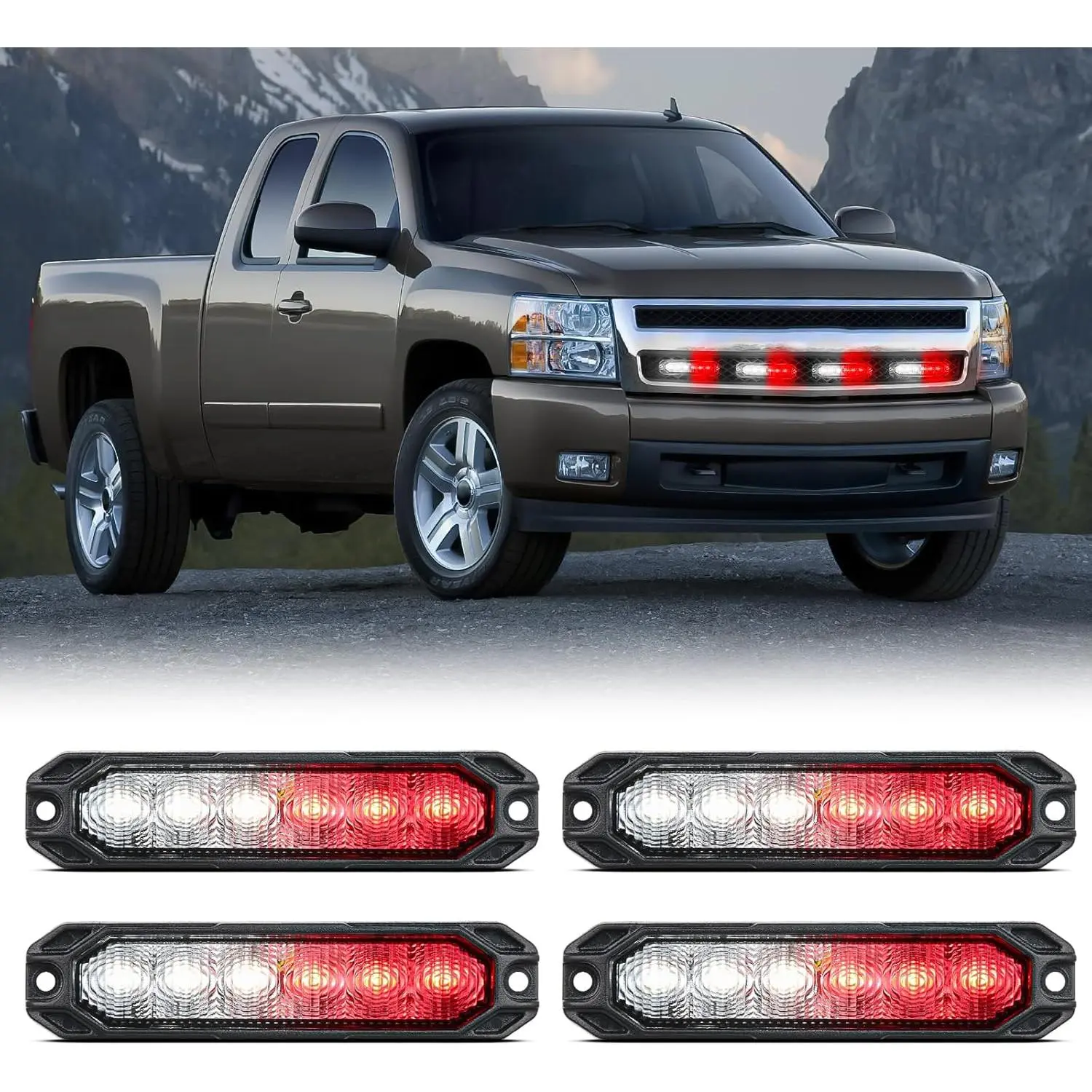Nilight 4-Piece 6LED Ultra Slim Surface Mount Kit - Sync Function, 12-24V, ABS-Compatible, Gasket Included, Lights for Vehicles, Behind Grill, Pickups, ATV/UTV, Engineering Safety (Red & White), Strobe Light Module