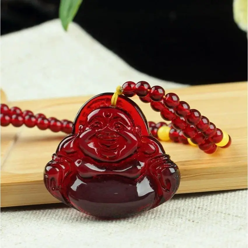 Religious Necklace with Amber-Color Resin Guanyin Buddha Pendant, Long Sweater Chain Jewelry for Women, Daily Wear, Necklaces, Female, Long Necklace