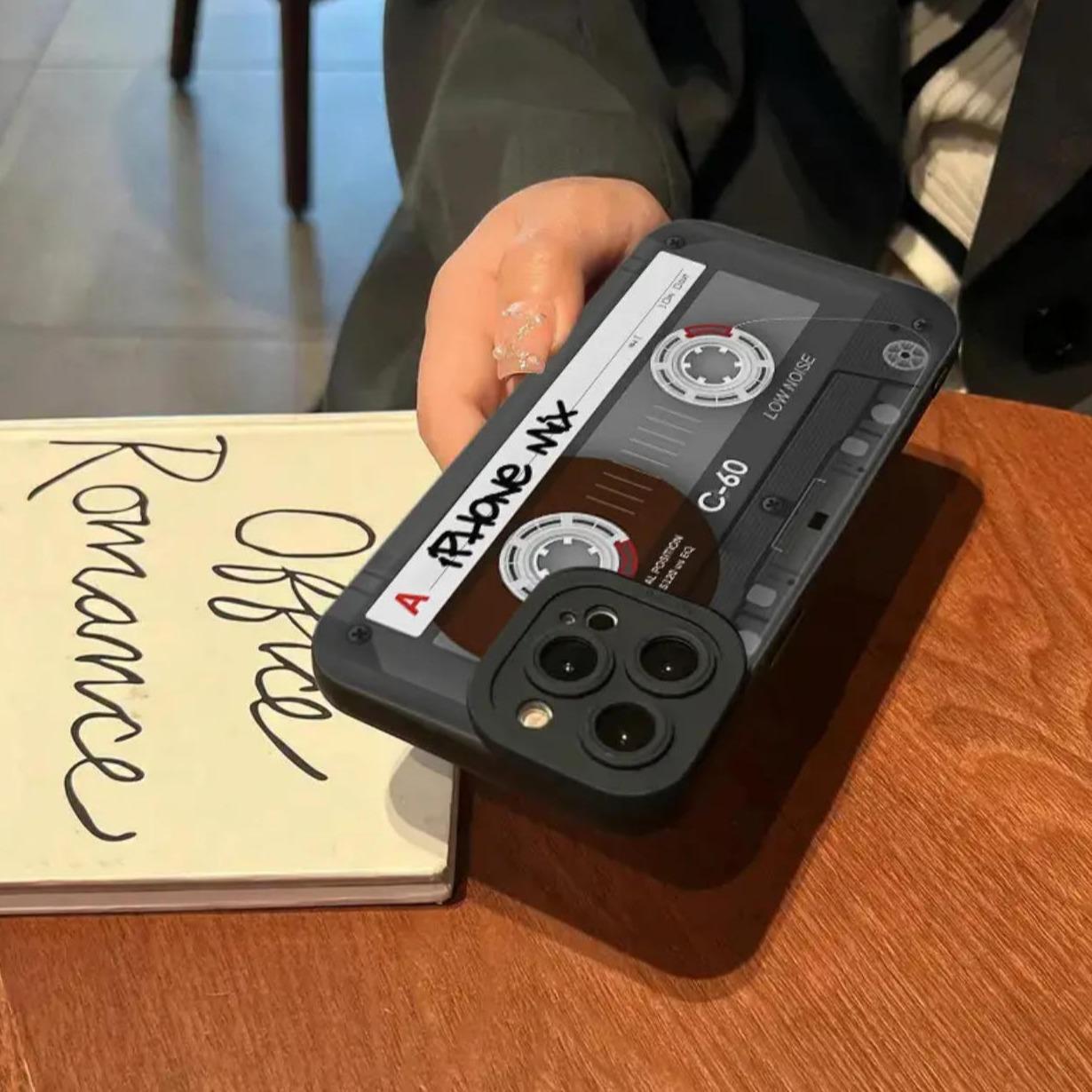 Cassette Tape Design Phone Case, Soft TPU Cellphone Protective Case, Shockproof Mobile Phone Cover for iPhone 15 Pro Max 14 13 12