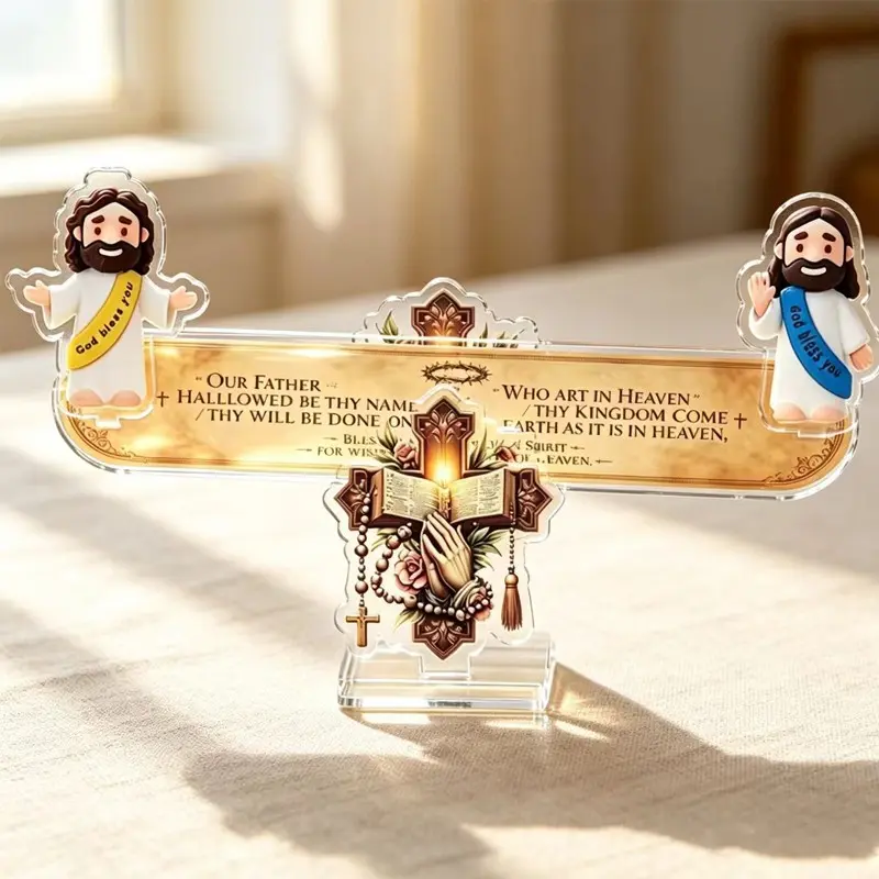 Acrylic Seesaw Desktop Decor, Christian Cross Prayer Hand Ornament, Jesus Figure Balance Stand, Inspirational Desk Decoration, Religious Gift