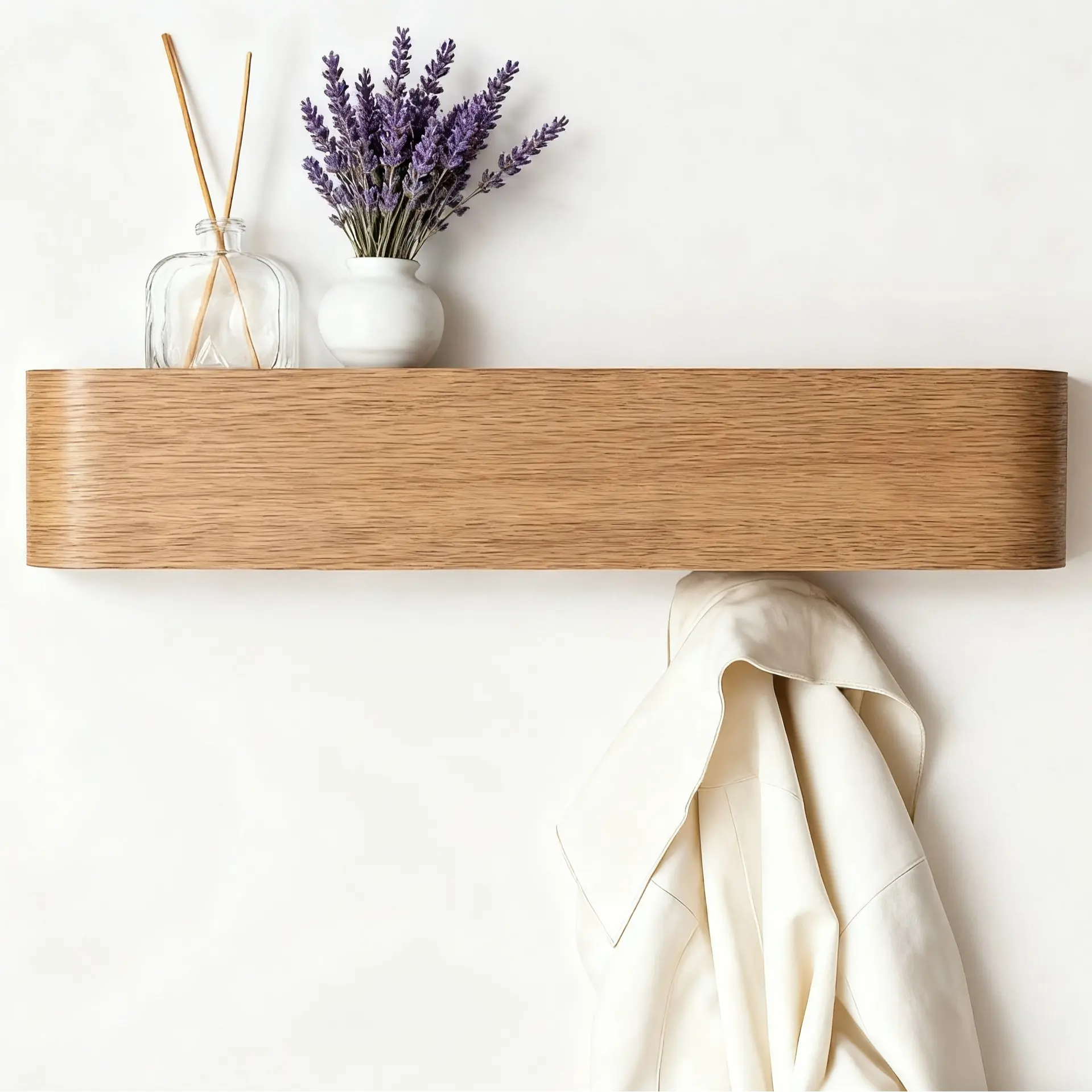 Hidden Wooden Wall Mounted Coat Rack, Simple Fashion Design, Wood & Iron Hook for Clothes, Hats, Keys, Suitable for Living Room Entryway Bedroom