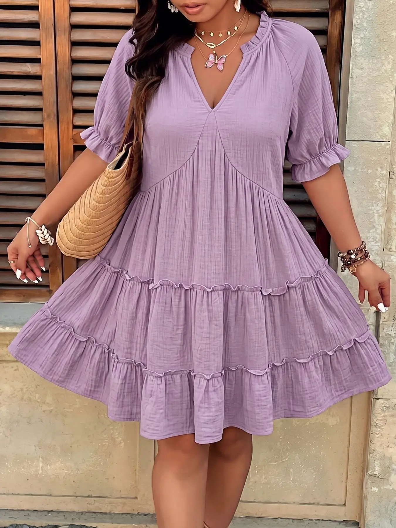 Plus Size Women's V Neck Short Sleeve a Line Casual Dress, Perfect for Parties, Dates, Shopping, Weddings, Elegant Evening Gown